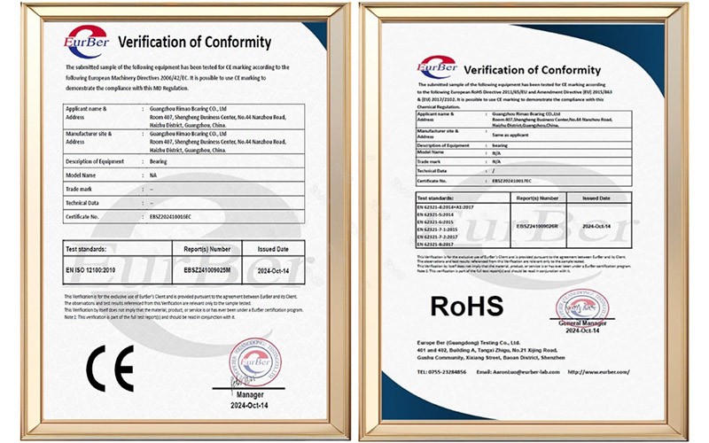 Rimao Bearings successfully obtained CE and ROHS certification