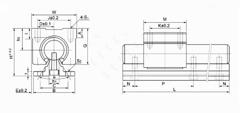 SBR series linear bearing slider drawing