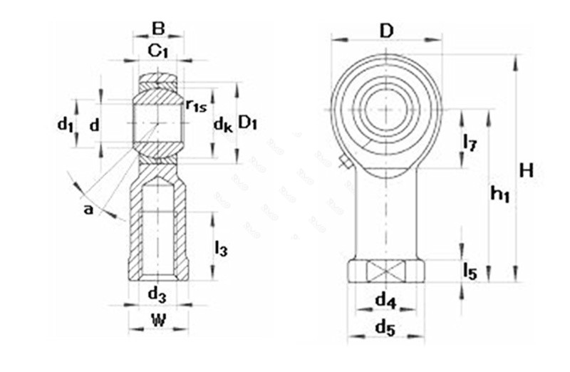 GIKL8-PB Rod End Bearings Drawing