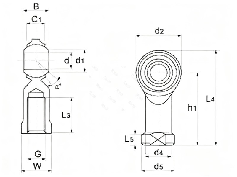 NHS8 Rod End Bearings Drawing