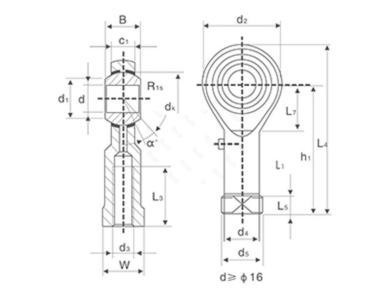 PHS6 Rod End Bearings Drawing