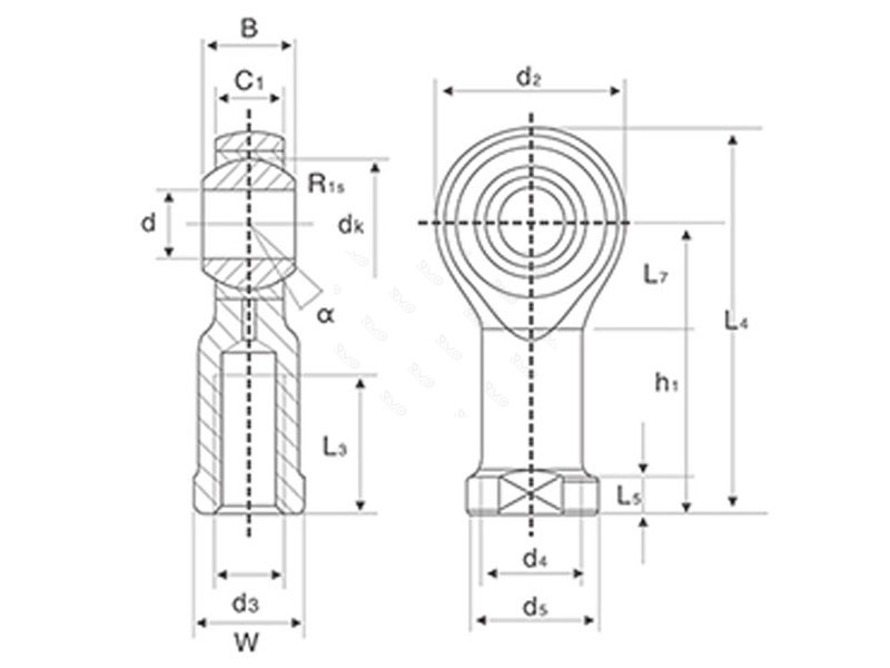 SI...T/K Series Rod End Bearing Drawing